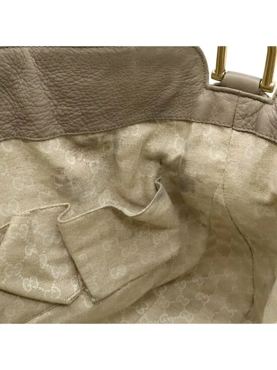 Gucci Bamboo 2-Way Shoulder Bag Crossbody Leather Grey Gold - Picture 6 of 9